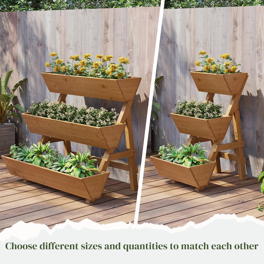 PULIJIAJU 3-Tier Wooden Vertical Raised Garden Bed with Legs, Tiered Planter Box, Vertical Garden Planter,Wood Plant Stand Wood Flower Rack for Patio, Balcony, Freestanding. (Brown-Large)
