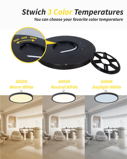4pack 12 Inch Flush Mount Ceiling Light, 24w Led Ceiling Light, 3000k/4000k/6000k Selectable 2520lm Ceiling Lights, Super Slim Led Light Fixture for Bedroom Kitchen Living Dining Room Office (Black)
