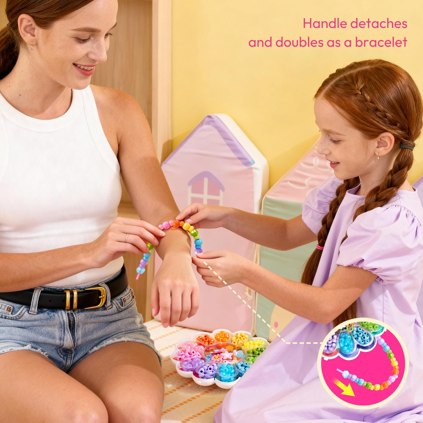 JOVA Klever Kits Jewelry Making Kit, Bracelet Making Kit with Bead, Kids Jewelry Bracelet Kit, DIY Kit with 350+ Colorful Beads, Flower-Shaped Storage Case, Crafts Gifts for Girls Ages 3+