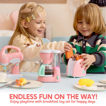 Joyin Play Kitchen Toys, Pretend Food Kitchen Accessories Girls Toy with Coffee Maker, Mixer, Toaster with Realistic Lights& Sounds, Birthday Gift for Kids