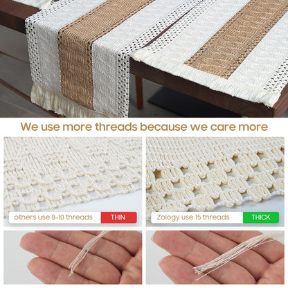 Zology Handmade Boho Placemats Set of 6 - Natural Cotton Burlap and Water Straw Woven Combination Table Mats, Macrame Décor and Farmhouse Style Placemats, for Dining Table Kitchen