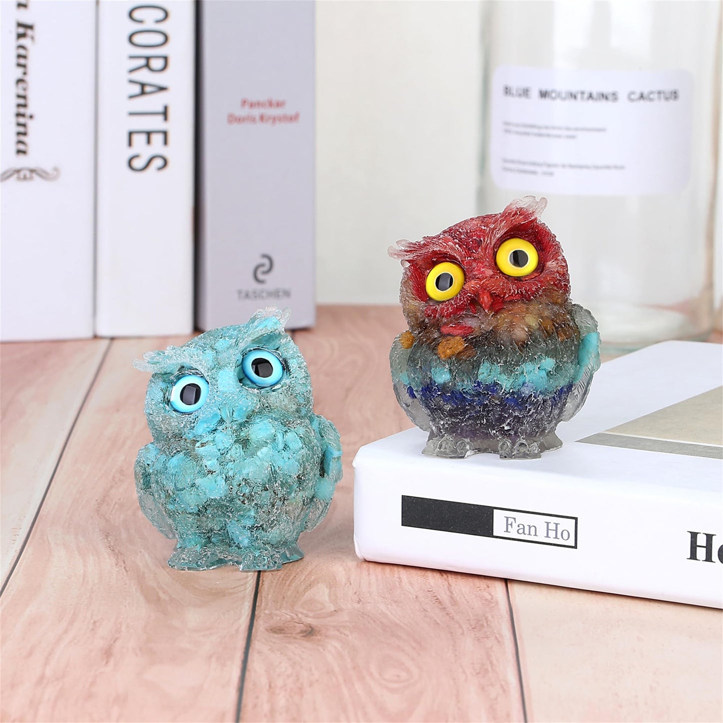 YATOJUZI 2.4" Owl Decor Owl Statue Figurines Healing Crystals Stones Turquoise Hand-Carved Gemstones Cute Home Office Desk Decor Spiritual Energy Reiki Gifts for Women Men
