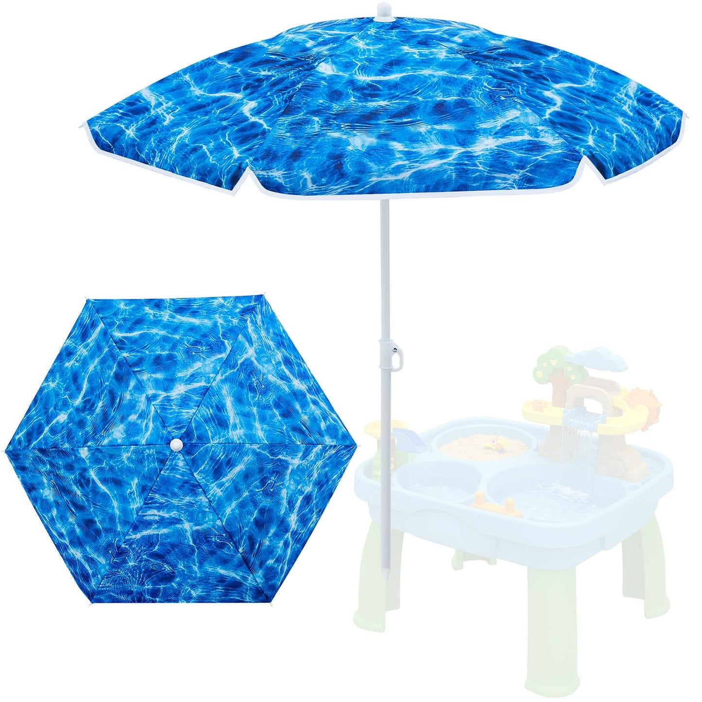 Sweetude Water Table Umbrella (Table Not Included), Kids Seaside Beach Umbrella Picnic Canopy for Summer Toddlers Sand Beach Camping Garden Outdoor Pool Shade Party Supply(Ocean Wave Theme)