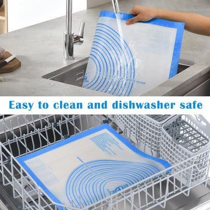 Nonstick Silicone Pastry Mat Extra Large with Measurements 28''By 20'' for Silicone Baking Mat, Counter, Dough Rolling,Fondant/Pie Crust By Folksy Super Kitchen (20×28, Blue)