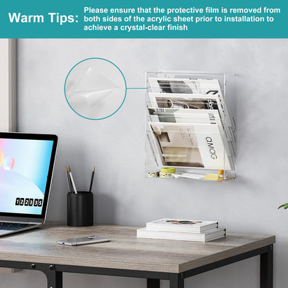 Solinxe Clear Desk File Holder, 5 Tier Acrylic Hanging Wall File Mail Document Organizer, Vertical Paper Organizer, Magazine Newspaper Rack for Office, Home, Classroom