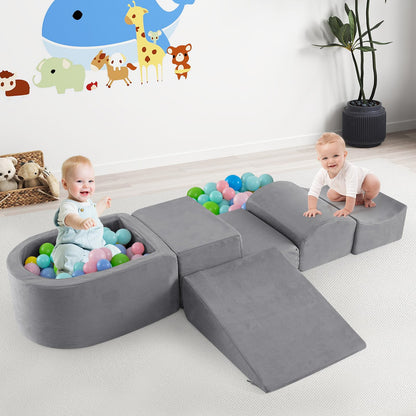 INFANS Climbing Toys for Toddlers, Foam Climbing Blocks and Ball Pit for Baby, 5pc Kids Climb and Crawl Block Activity Structure Play Set, Indoor Foam Play Gym for Crawling and Sliding