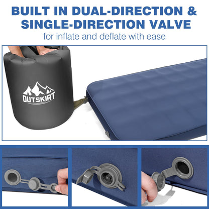 OUTSKIRT Ultralight Self Inflating Sleeping Pad, 4" Thick Camping Mattress with Pump Pack, 9.5 R-Value Insulated Sleeping Mat, Portable Camping Bed for Tent, Car, Truck or Van, 4 Season Camp Mattress