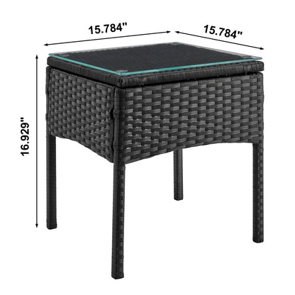 Manhattan Comfort Noli 3-Piece Patio Conversation Set, Outdoor Furniture Made of Steel Rattan | Includes 2 Modern Armchairs, Tempered Glass End Table, Removable Waterproof Cushions, Cream