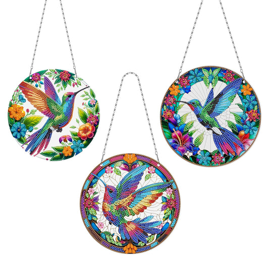MaiYiYi 3 PCS Diamond Painting Ornaments Colorful Bird Special Crystal Gem Craft Painting Set Bird Diamond Art Ornaments for Adult Home Wall Window Art Decor (12.99X7.67 inch)