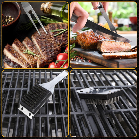 BBQ Grilling Accessories, 16-Inch Stainless Steel BBQ Grill Tools Set for Men, Heavy Duty Grilling Accessories Kit for Camping, Kitchen, Extra Thick Barbecue Utensil