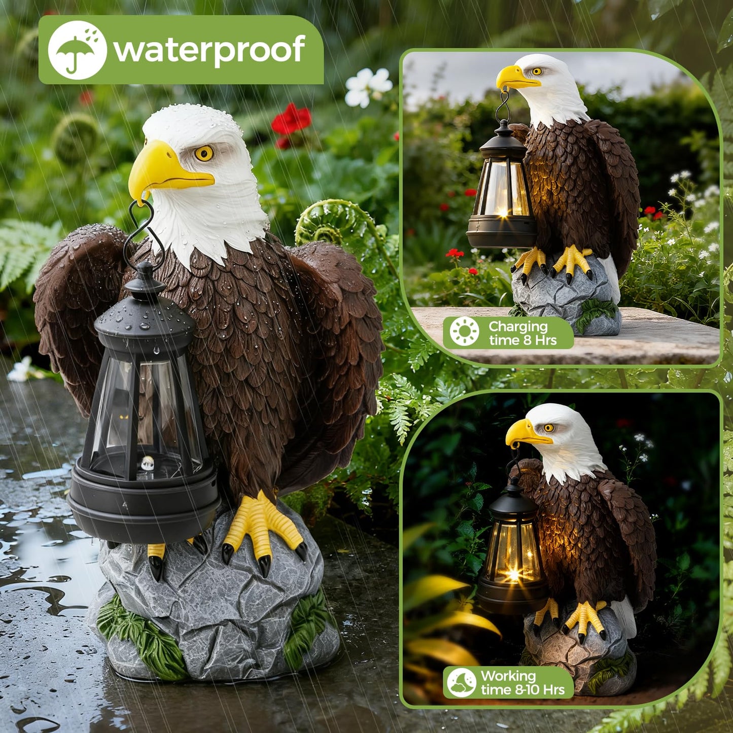 YDKOJGW 250 Anniversary USA Bald Eagle Garden Statue,Solar Garden Outdoor Statues Bald Eagle with Light, Lawn Decor Statue for Patio, Balcony, Yard Ornament,Home Decor Gift for Men Father