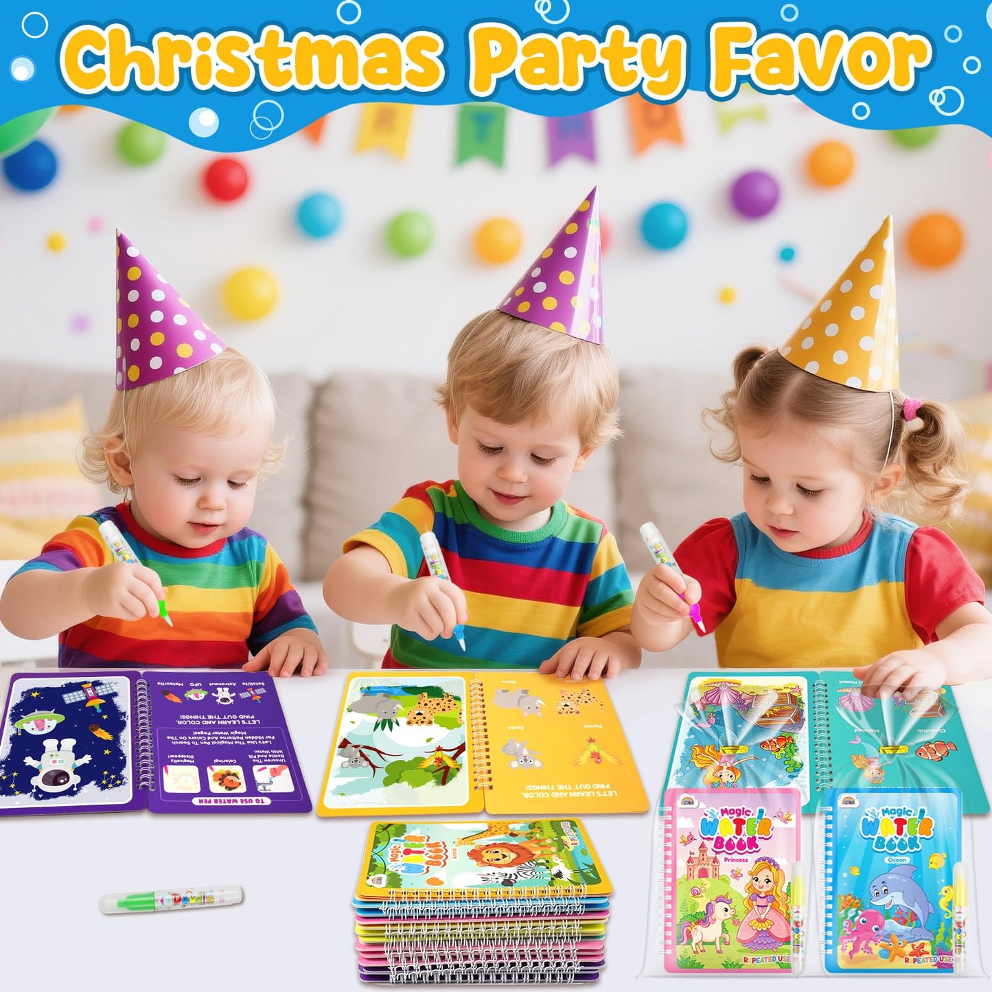 ZMLM 24 Pack Water Coloring Books for Toddlers, Reusable Paint with Water Books with Pen, Mess Free Magic Doodle Party Favors Bulk for Kids Ages 3-8 Boys Girls