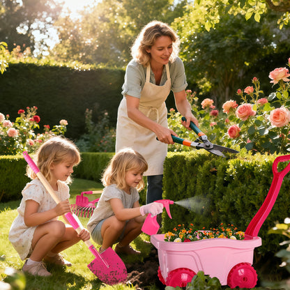 Kids Gardening Tools Outdoor Toys Set - Wheelbarrow Backyard Play Set for Kids with Shovel, Rake, Leaf Rake, Summer Yard Digging Weed Toys, Easter Birthday Gifts for Boys Girls Age 2 3+ Years Old