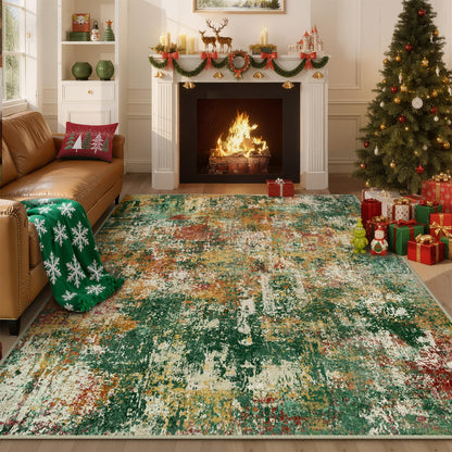 RELEANY Washable Area Rugs 5'x7' Non-Slip Modern Abstract Soft for Living Room Entryway Bedroom Nursery, Print Pattern, Green Orange Rust Red Cream Colorful