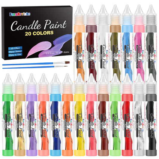 FansArriche Candle Paint, 20 Colors Candle Wax Pen Set for Candle Making, DIY Candle Painting Kit for Holiday & Party Decorations (15 ml/ 0.5 oz)