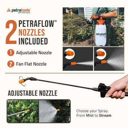 Petratools 2 Gallon Pump Sprayer - HD201 Garden Sprayer for Weeds, Lawn Care & Pesticides - 52" Long Hose, 2 Nozzles & Easy Carry Handle - Durable & Lightweight