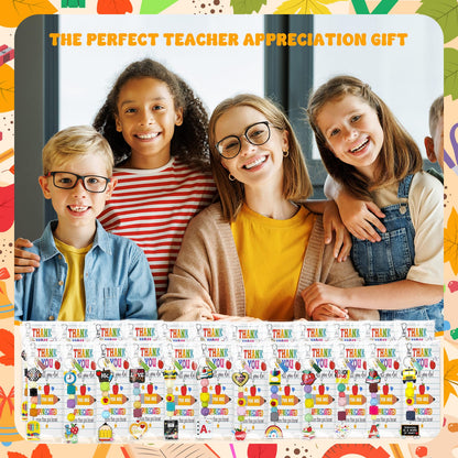 Gaiaring 72 Pcs Large Teachers Appreciation Gifts Set Teacher Appreciation Keychains Apple Beaded Lanyard Keychain with Cards