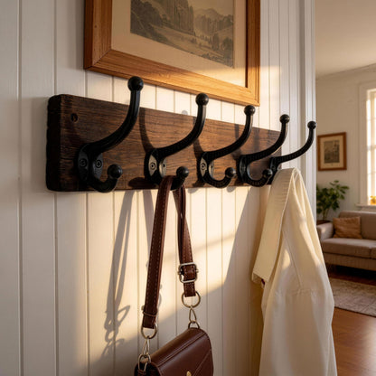 WEBI Rustic Coat Rack Wall Mount,5 Cast Iron Coat Hooks Wall Mounted,Heavy Duty Wood Wall Coat Hanger Hooks for Hanging Coats,Jacket,Clothes,Backpack,Farmhouse,Weathered Brown