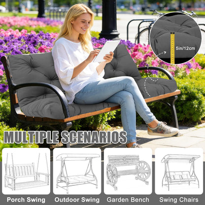Mokoey Patio Swing Cushions for Outdoor Furniture Thick 5in Porch Swing Cushions Waterproof 3 Seater 60 inch Outdoor Swing Cushions with Back (Dark Gray-60x40 inch)