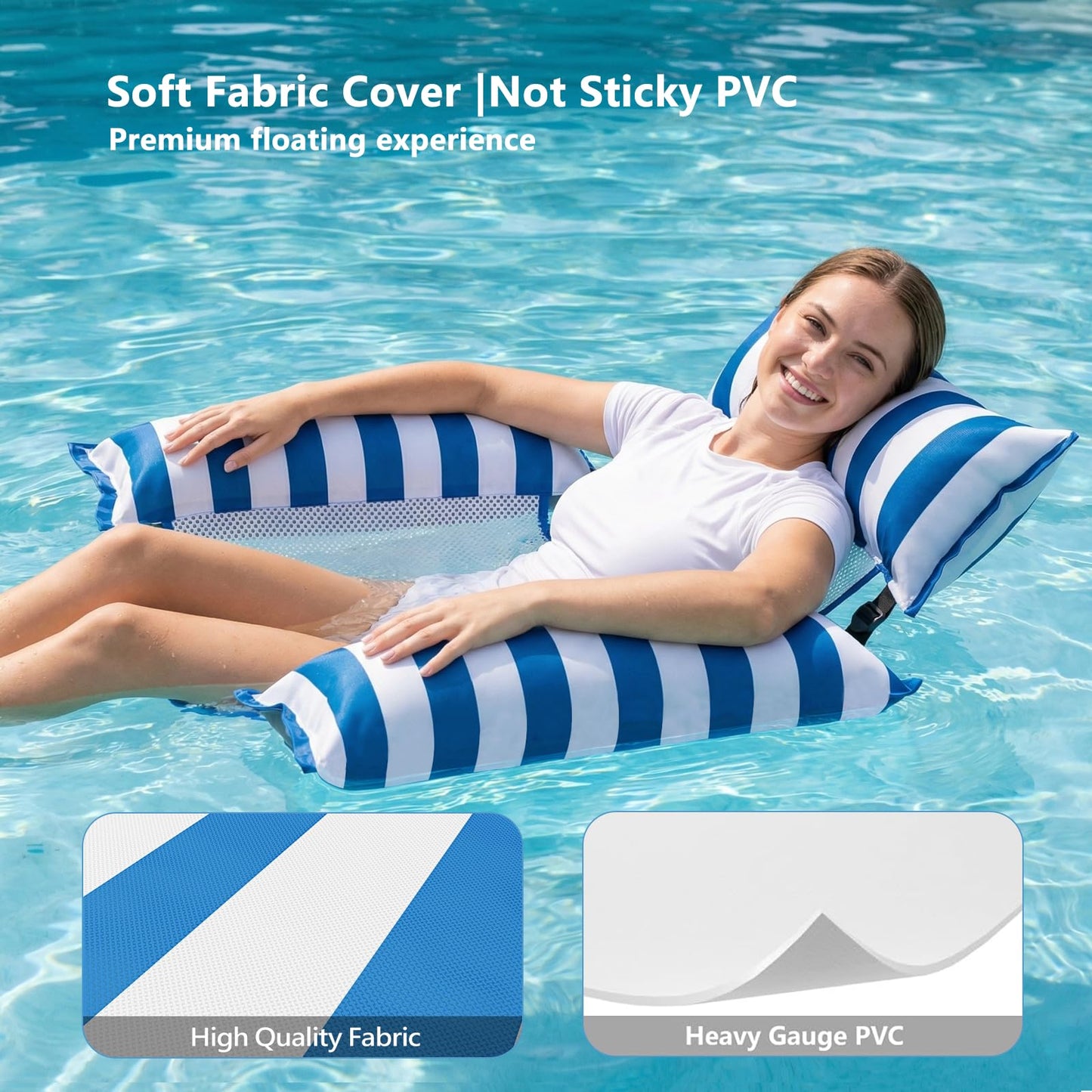 Jasonwell Inflatable Pool Floats Adult - Fabric Pool Floaties Chair Lake Beach Floating Lounger Chair Swimming Pool Noodles Water Hammock Float Mesh Party Floaty Toys Fun for Adults Heavy Duty (Blue)