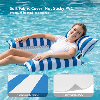 Jasonwell Inflatable Pool Floats Adult - Fabric Pool Floaties Chair Lake Beach Floating Lounger Chair Swimming Pool Noodles Water Hammock Float Mesh Party Floaty Toys Fun for Adults Heavy Duty (Blue)