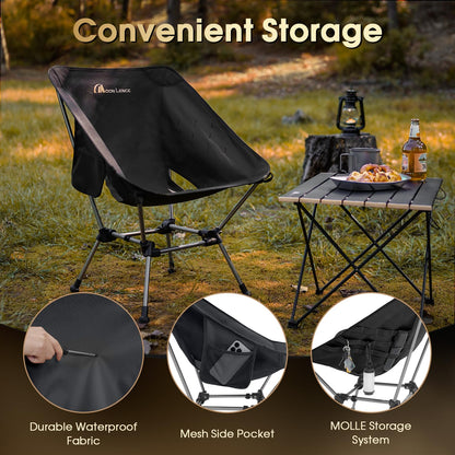 MOON LENCE Portable Camping Chair Plus, Larger & Roomier, Compact and Lightweight Still, Folding Chair for Backpacking & Hiking, 330Lbs Capacity (Black-2pack)