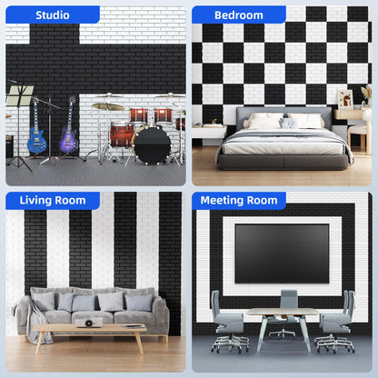 12 Pack Acoustic Panels with Self Adhesive, 12" X 12" X 0.4" High Density Sound Proof Foam Panels for Walls, Soundproof Wall Panels, Brick Sound Absorbing Panels for Home Studio Office Decor - Black