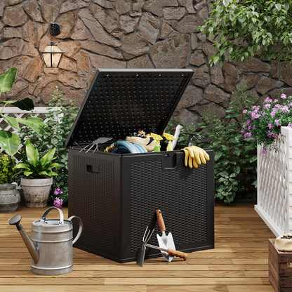 GarveeLife 80 Gallon Outdoor Storage Box, Large Resin Deck Box with Hydraulic Air Rod, Weatherproof & Lockable Outdoor Storage Bin for Patio Cushions, Garden Tools, Pool Supplies, Porch, Black