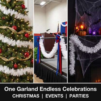 Anderson's Metallic White Tinsel Twist Garland, 25ft Holiday Decoration, Christmas Tree Trim, Parade Float Decor, Party Supplies, Halloween, Graduation, Indoor Outdoor Event Garland