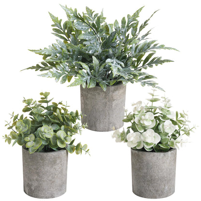 RUIDKUN 3 Pack Mini Potted Fake Plants Artificial Plastic Indoor Eucalyptus Plants for Home, Office, Desk, Bathroom, Coffee Table & Shelf (Green)