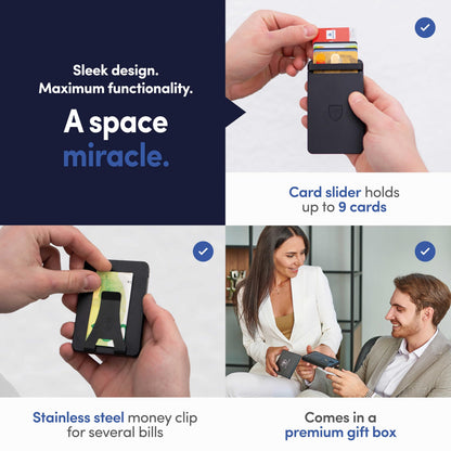 TRAVANDO SLYDE Aluminum Card Holder - RFID Blocking Slim Wallet for Men with Money Clip – Holds Up to 9 Cards – RFID Protected Credit Card Mens Wallet