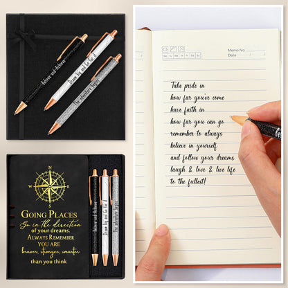 Resurhang 5 Pcs Class of 2026 Graduation Gift Set Inspirational Gifts for Graduation College Motivational Leather Journal Ballpoint Pen with Box for Senior Middle(Black)