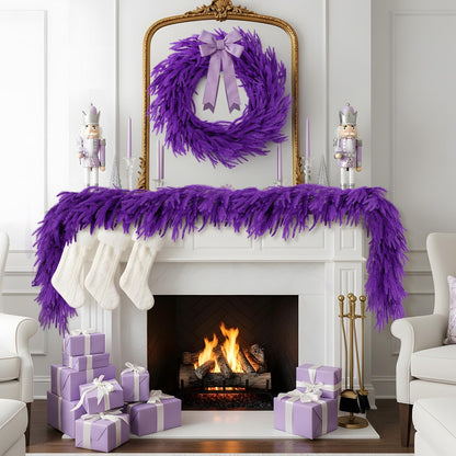 N&T NIETING Christmas Garland Norfolk Pine Garland Real Touch Artificial Christmas Purple Xmas Garland for Mantle, Table Holiday Fireplace Staircase Indoor Outdoor Christmas Decorations (9 FT)