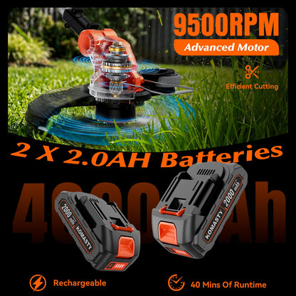 20V Electric Weed Wacker Cordless Edger Lawn Tool 2 X 2.0Ah Battery Powered Weed Eater with Charger, 12 Inch Lightweight String Trimmer, Auto Line Feed Grass Cutter Lawn Mower Garden Tools for Yard