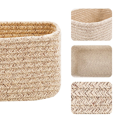 MiniArk Small Storage Baskets for Organizing | Closet Organizer Bins | Shelf Toy Basket | Woven Rope Baskets | Cube Decorative Box | Shallow Basket | L11.5xW7.5xH4.7| Brown
