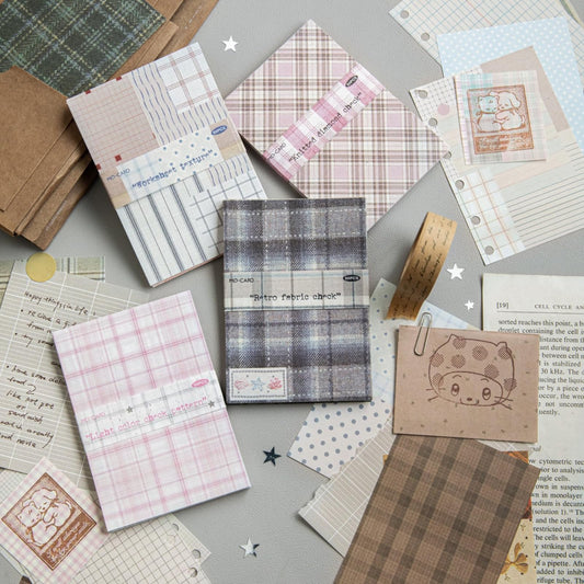Doukado 200 Pcs Cottagecore Plaid Scrapbooking Supplies, 2.9x4.1 Aesthetic Vintage Checkered Paper Pack, 4 Themes Gingham & Tartan Ephemera for DIY Art Collage, Journaling & Crafting