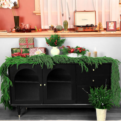 6 Ft 2 Pcs Artificial Norfolk Pine Garland, Real Touch Green Faux Greenery Garland for Christmas Table, Mantle, Wall, Fireplace, Indoor Outdoor Decor