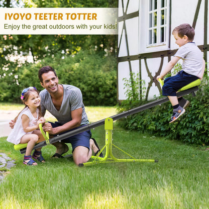 Iyoyo Teeter Totter Seesaw for Kids Outdoor for Ages 4-8 Toddler Seesaw Sit and Spin Teeter Totter Outside Outdoor Toys Swiveling 360 Degrees Rotating for Children Age 3 4 5 6 7 8 (Light Green)