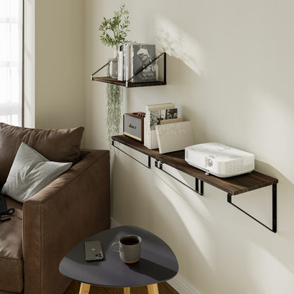 BAMEOS Floating Shelves Rustic Wood Wall Shelf, Small Bookshelf for Living Room, Office, Bedroom, with Metal Bracket