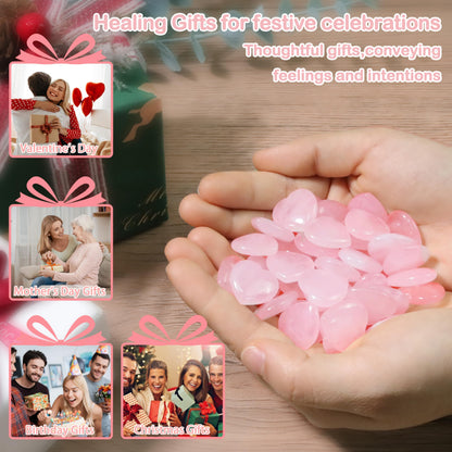 20 PCS Rose Quartz Heart Crystals Natural Crystal Polished Healing Cute Mini Pocket Stones Palm Thumb Love Gemstones Set Bulk Wholesale Reiki Energy Balancing Meditation Pink Heart Gifts for Mother Anniversary Gifts for Women