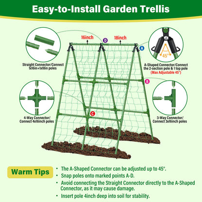 Sunwinx 35x51 Inch Cucumber Trellis for Raised Bed, Adjustable A-Frame Garden Trellis for Climbing Plants Outdoor with Climbing Net, Meal Plant Trellis for Vegetables Pea Bean Tomato Squash Grape