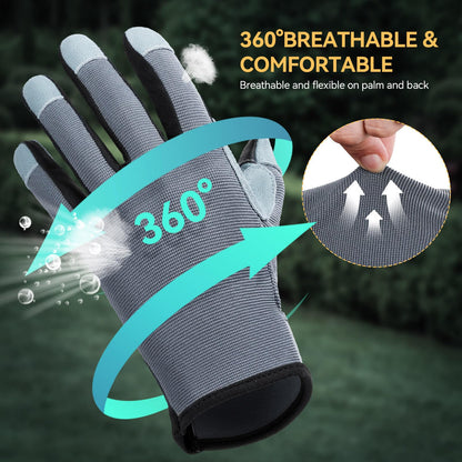 OZERO Leather Work Gloves for Women, Deerskin Garden Gloves, Touchscreen Thumb & Index, EN388 3133X Palm, Breathable Back for Gardening, Yard Work, Driving (Large)