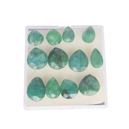 GEMHUB Jewelry Making Gemstone Beads 140.00 Carat. 14 Pcs Natural Green Emerald Gemstone, Pear Cut Emerald Gemstone Lot for Jewelry