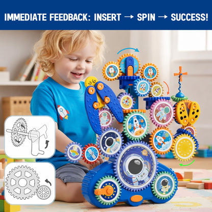ROHSCE Motorized Spinning Gear Building Toys for Kids, Space Rocket STEM Construction Set, Educational Interlocking Building Blocks Puzzle | Gear Toys for Toddlers Ages 3-8