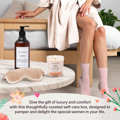 INFUSÉ 17-Piece Spa Gift Box for Women | Mother’s Day & Graduation Gift | Eye Mask, Candle, Robe, Loofa, Bath Bombs, Face Masks, Bubble Bath, Lotion, Body Wash, Bath Salt, Shampoo, Conditioner & Socks