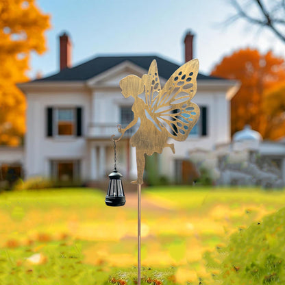 Limygus Solar Fairy Garden Decor, Metal Running Fairy Statues Stakes, Outdoor Waterproof Garden Ornament for Patio, Lawn, Yard, Housewarming Gift for Gardening Mom Grandma