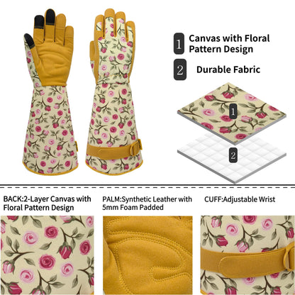 SAVJOB Gardening Garden Gloves,Synthetic Leather Thorn Proof Yard Work Gloves with Touchscreen,Gifts for Women,Yellow,Medium