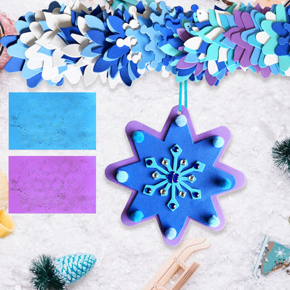 MLOLM 24 Sets Winter Snowflake Crafts Kit DIY 3D Christmas Snowflake Ornament Craft Kits Make Your Own Snowflake Sticker Pompoms for Winter Christmas Holiday Home Activities Party Favors