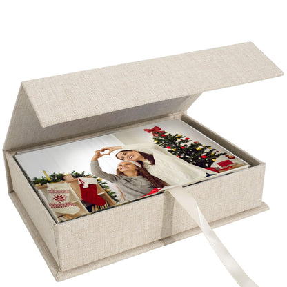 Hiwhy Photo Storage Box 5x7, Linen Photo Box, Memory Box Perfect to Store Your Photo, Pictures, Certificates, Scrapbooking Supplies, Keepsakes and Jewelry Beige
