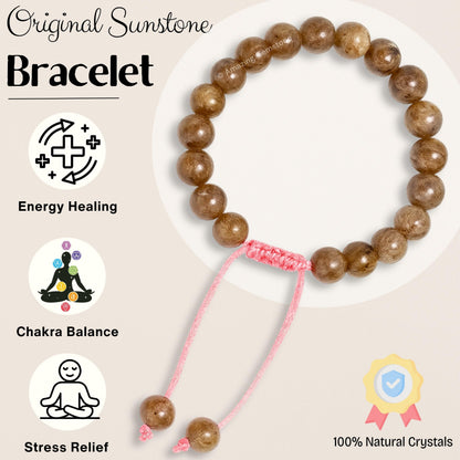 Amazing Gemstone Original Sunstone Bracelet for Women Men's Gifts - Protection Healing Crystal Bracelet - 8mm Beaded Adjustable Bracelet Pulseras Para Hombres Mujer Stocking Stuffers